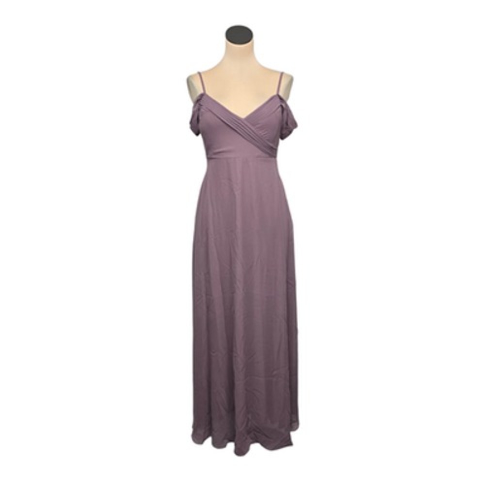 Birdy‎ Grey Dress Womens Small Purple Maxi Off Shoulder Bridesmaid Formal Gown